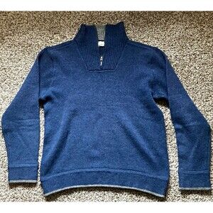 IrelandsEye 100% Wool Quarter Zip Sweater Mens Small Blue Gray Made In Ireland